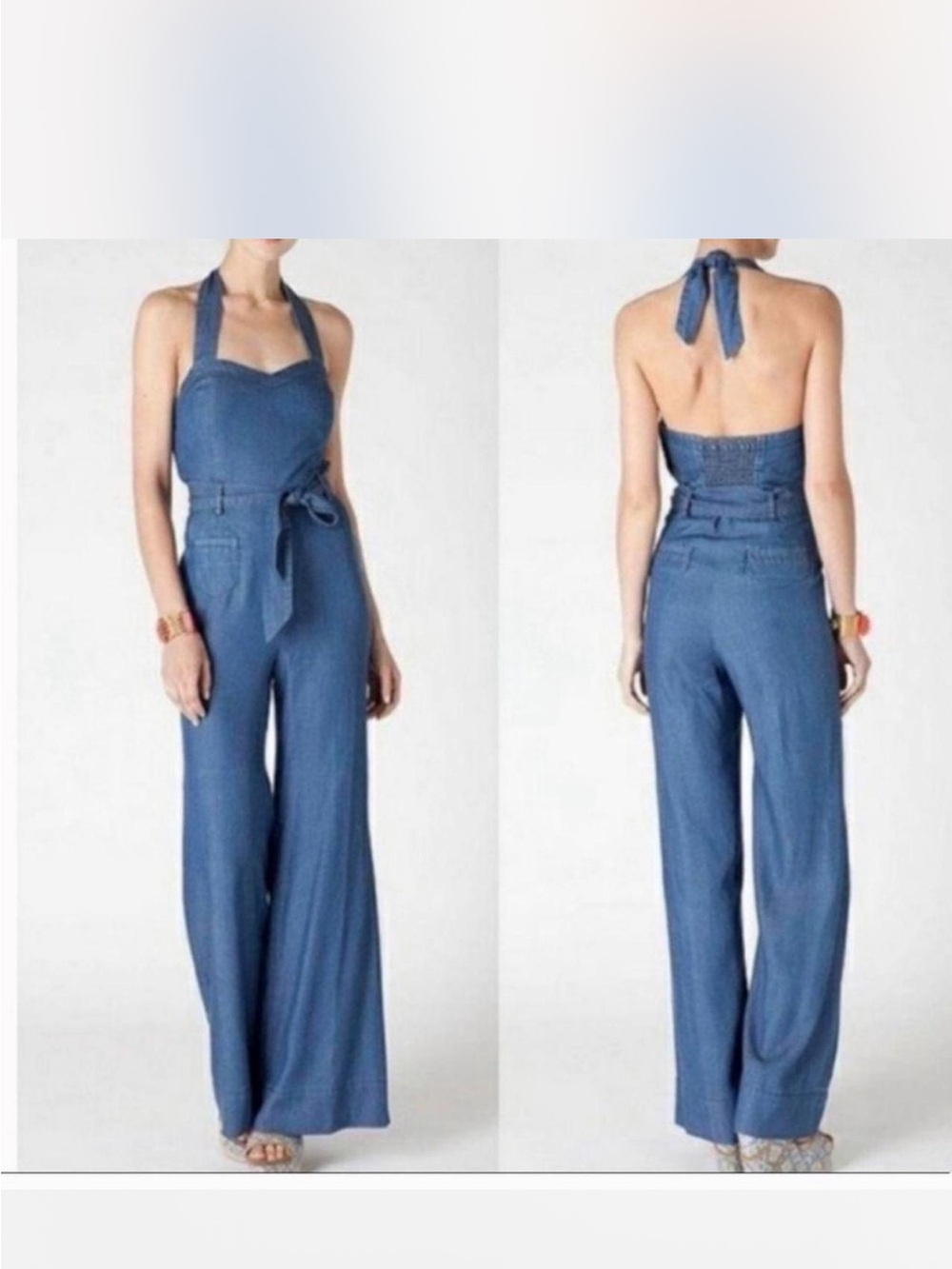 Anthropologie Elevenses Linen Blend halter jumpsuit, size 6